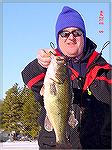 A beautiful 4.6 pound largemouth caught through the ice by Marcel Gagne of Sanford, MaineWinter BassJR