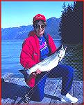 Ellen Mandile with a hefty 15-lb. silver salmon she caught while at Buck's Trophy Lodge in Rivers Inlet, B.C.