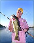 Jesse Simkins, PR rep for Plano, showing off a nice 7-lb.+ largemouth caught at Lake El Salto while staying at Billy Chapman's Angler's Inn. 