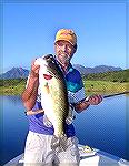 Tony Mandile with his hefty 9-lb. largemouth bass caught at Lake El Salto on a watermelon-colored YUM Craw Papi while staying at Billy Chapman's Angler's Inn. Lake El Salto is about 60 miles north of 