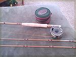 Custom made bamboo fly rod by Bamboo Tony Spezio. 5wt 7'6" 2 piece with extra tip. The reel is a Sage 1200